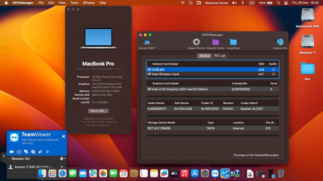 Success Hackintosh macOS Ventura 13.1 Build 22C65 in Lenovo Thinkpad X280